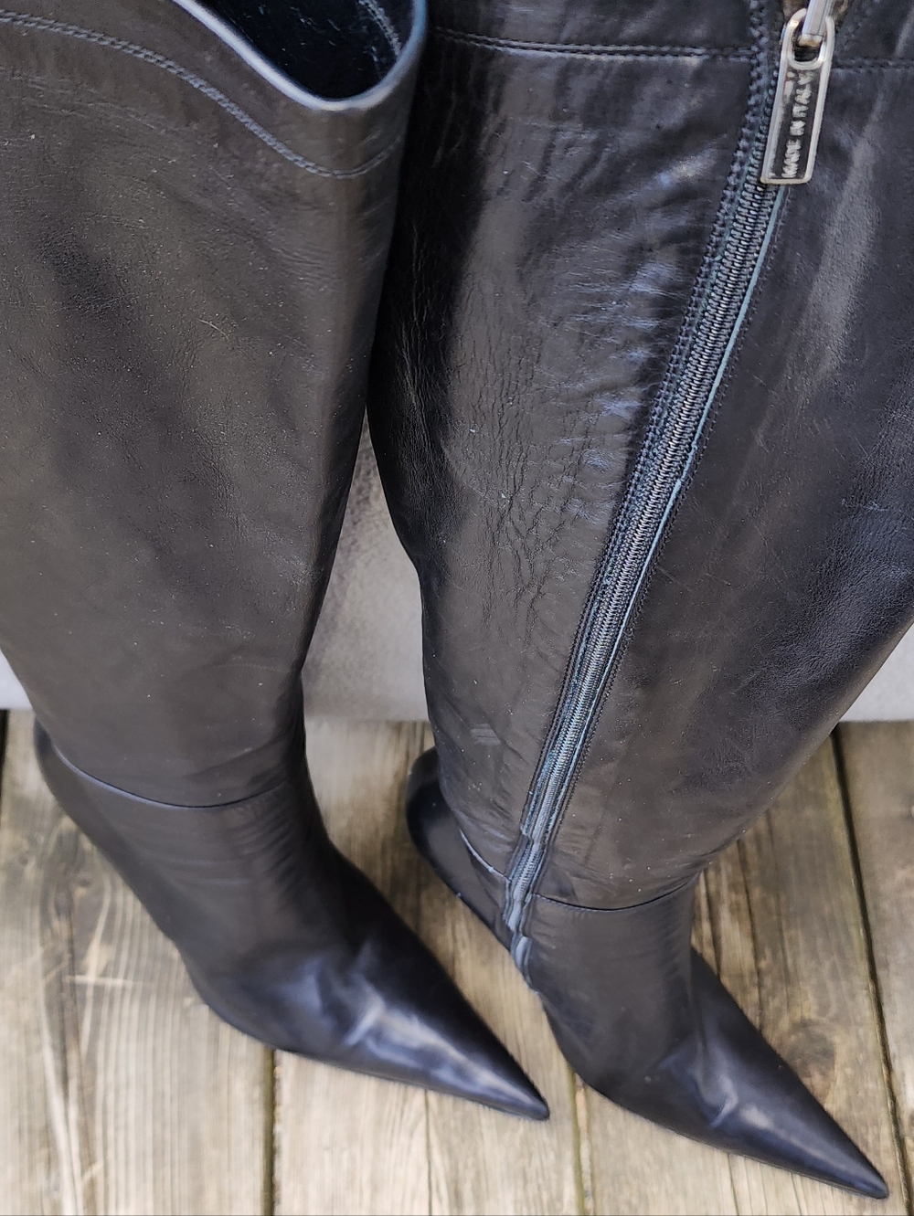 Women's Black Knee-High Stiletto Boots - Sleek Pointed Toe - Picture 2 of 10
